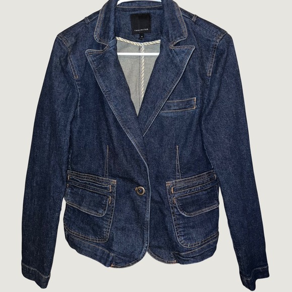 The Limited Jackets & Blazers - The Limited Womens Dark Wash Denim Blazer Single Button Jacket Blue EUC Classic